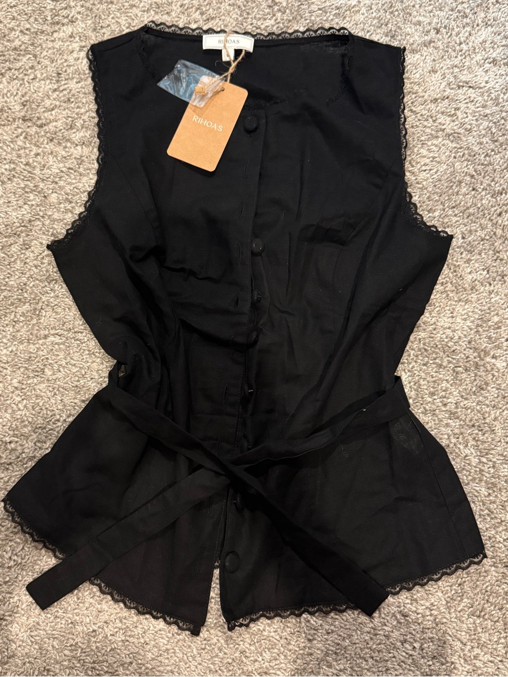 NWT black RIHOAS button-front sleeveless top